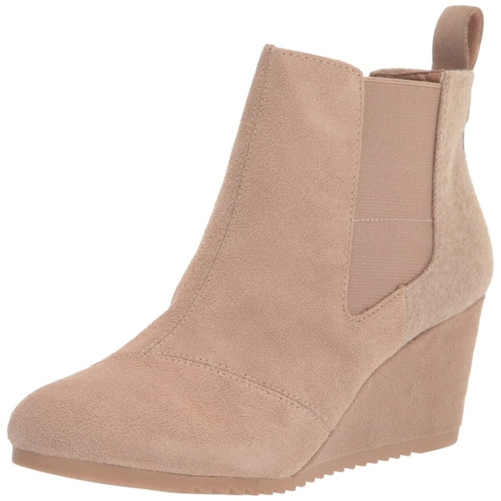 Tom’s Bailey Warm Taupe Fashion Pull On Rounded Toe Wedge Casual Ankle Boots